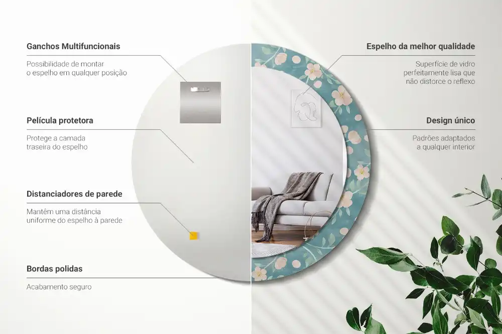 Espejo redondo estampado Patrón floral