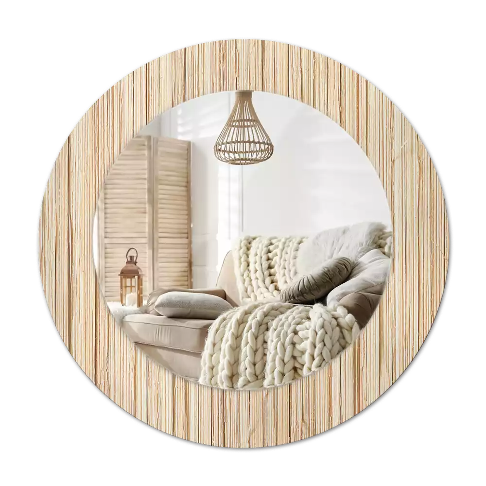 Espejo redondo con decoración paja de bambú