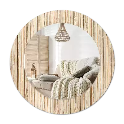 Espejo redondo con decoración paja de bambú