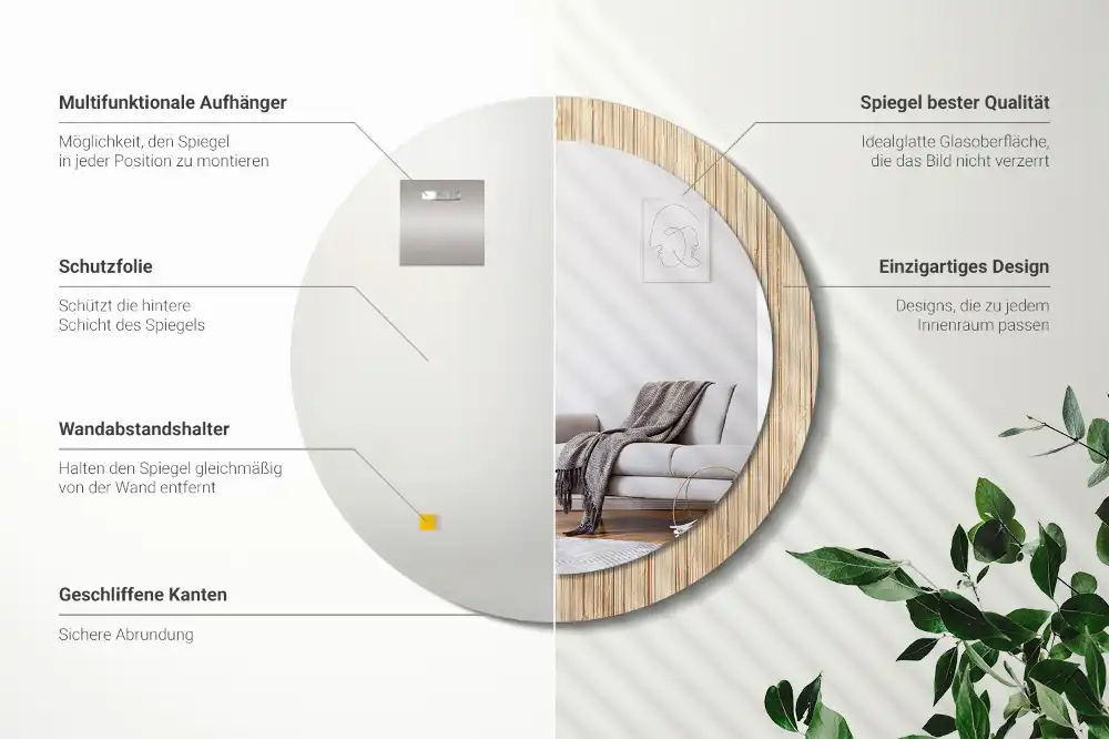 Espejo redondo con decoración paja de bambú