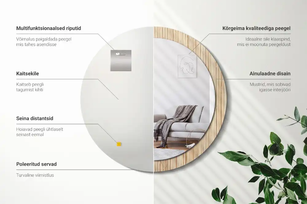 Espejo redondo con decoración paja de bambú