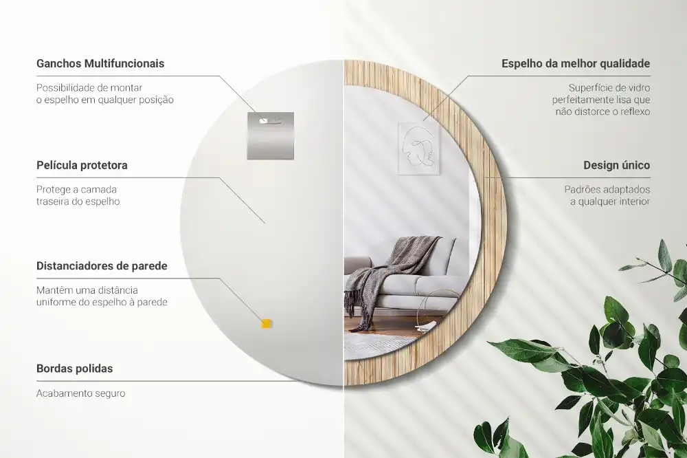 Espejo redondo con decoración paja de bambú