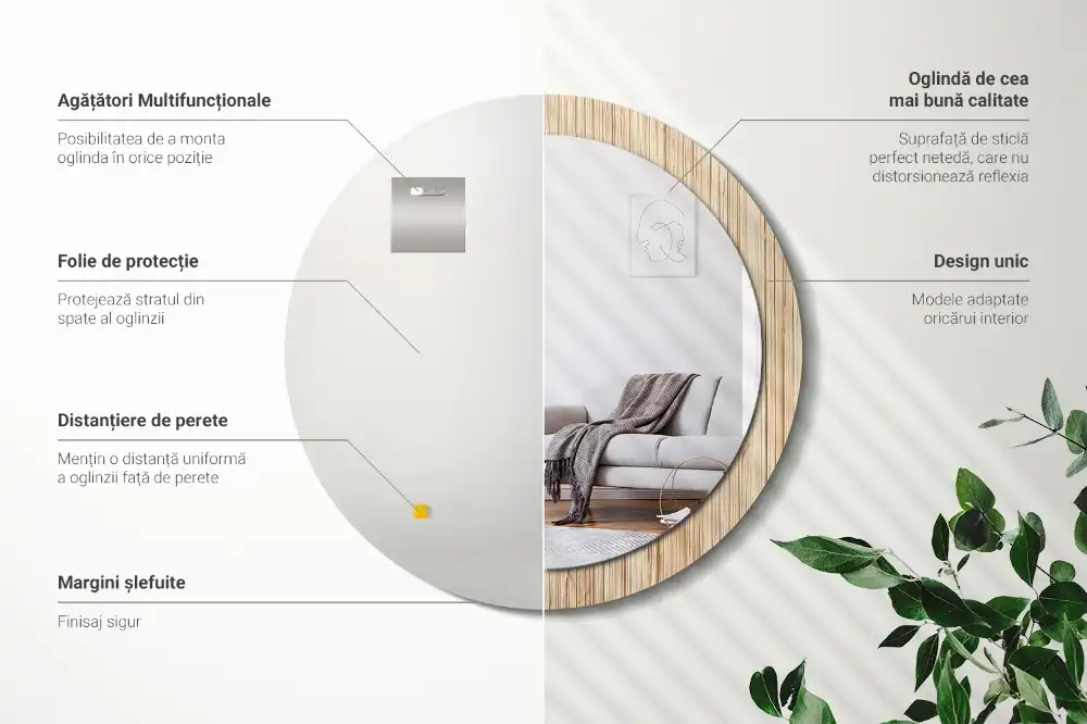 Espejo redondo con decoración paja de bambú