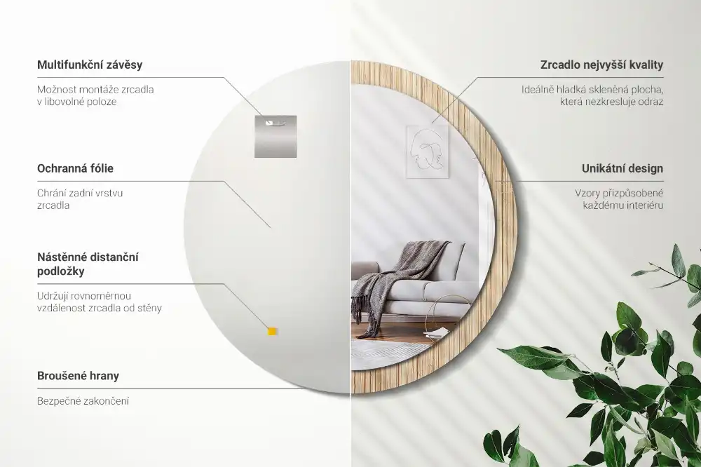 Espejo redondo con decoración paja de bambú