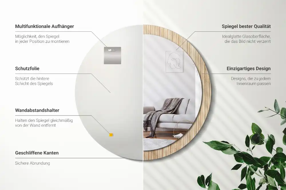 Espejo redondo con decoración paja de bambú