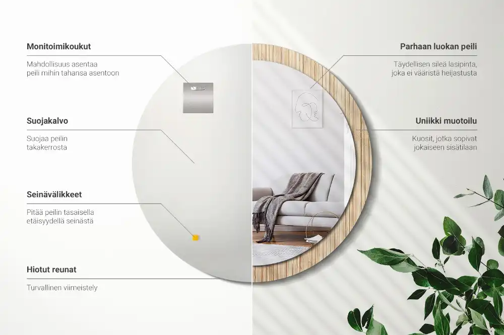 Espejo redondo con decoración paja de bambú