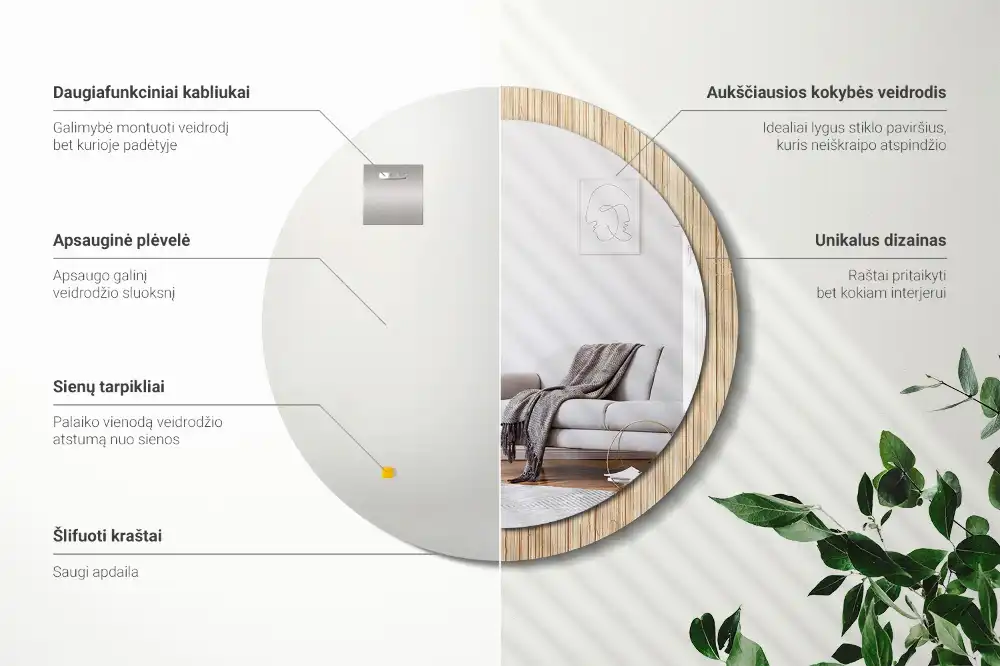 Espejo redondo con decoración paja de bambú