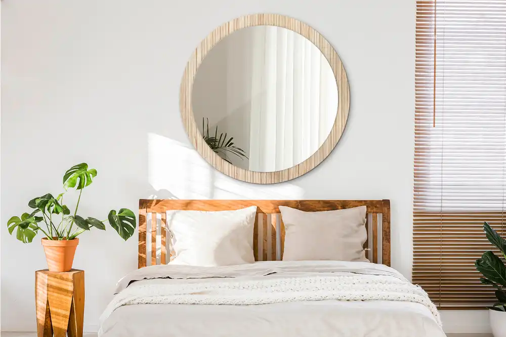 Espejo redondo con decoración paja de bambú
