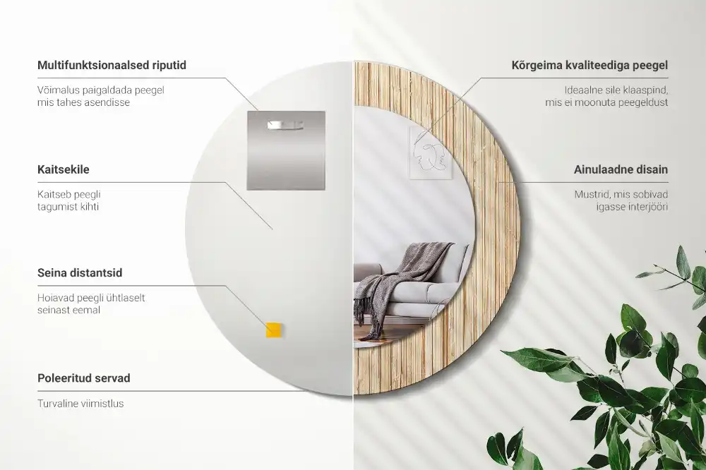 Espejo redondo con decoración paja de bambú