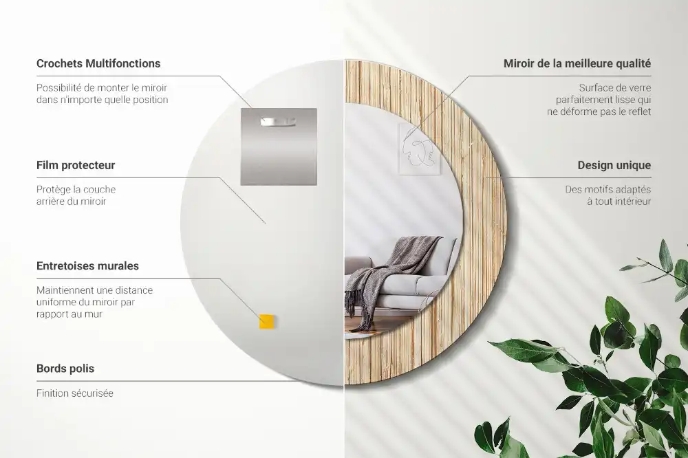 Espejo redondo con decoración paja de bambú