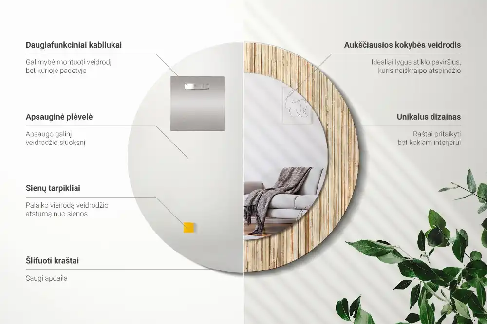 Espejo redondo con decoración paja de bambú