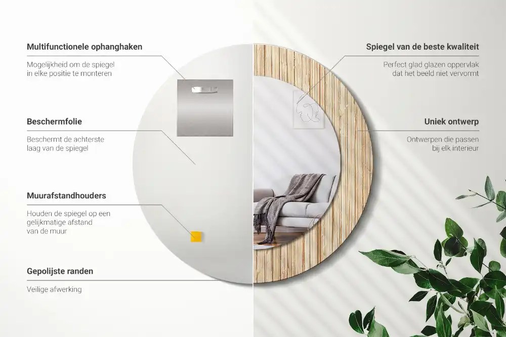 Espejo redondo con decoración paja de bambú