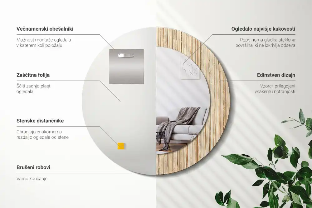 Espejo redondo con decoración paja de bambú