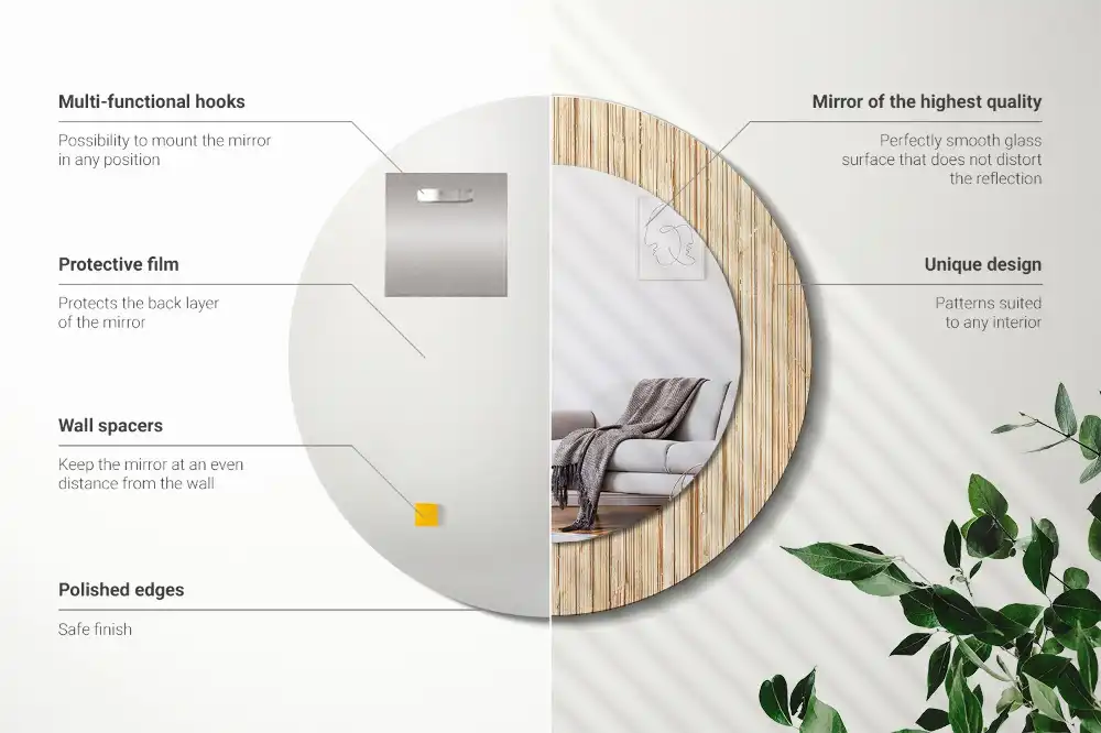 Espejo redondo con decoración paja de bambú