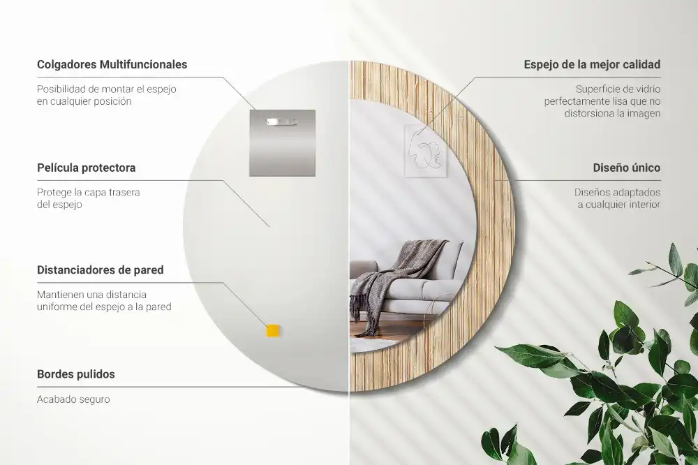 Espejo redondo con decoración paja de bambú