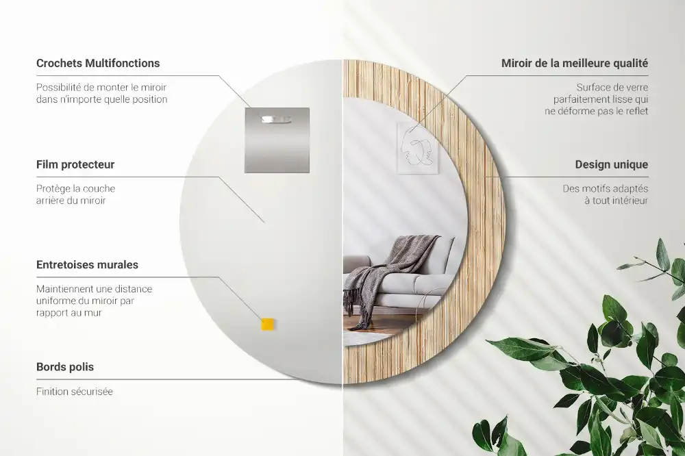 Espejo redondo con decoración paja de bambú