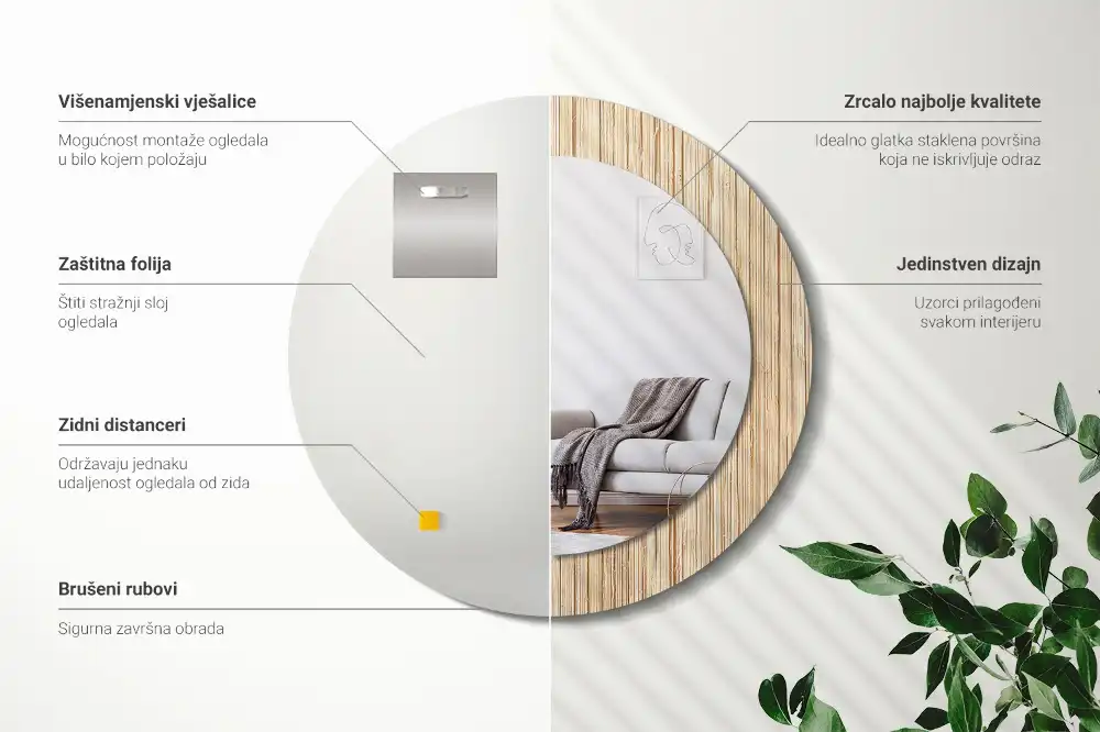 Espejo redondo con decoración paja de bambú