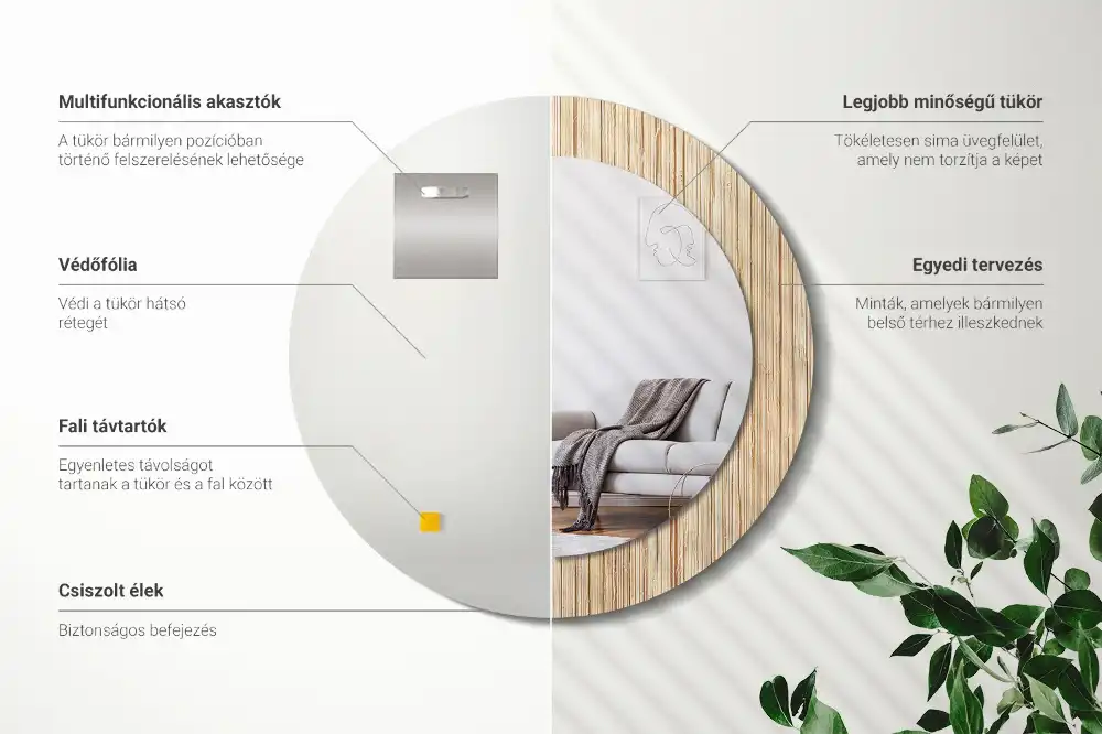 Espejo redondo con decoración paja de bambú