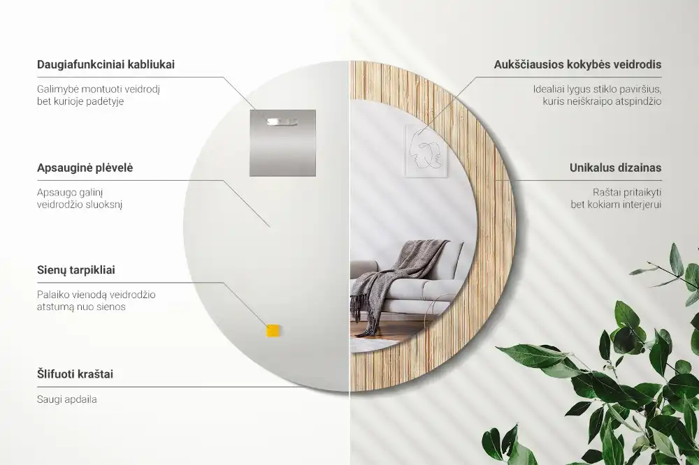 Espejo redondo con decoración paja de bambú