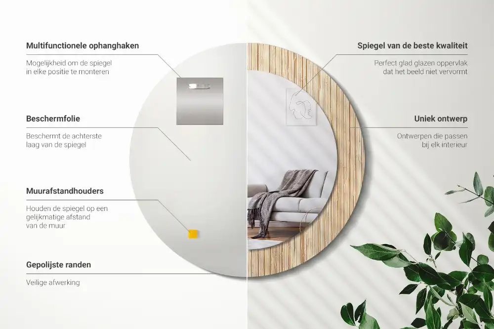 Espejo redondo con decoración paja de bambú