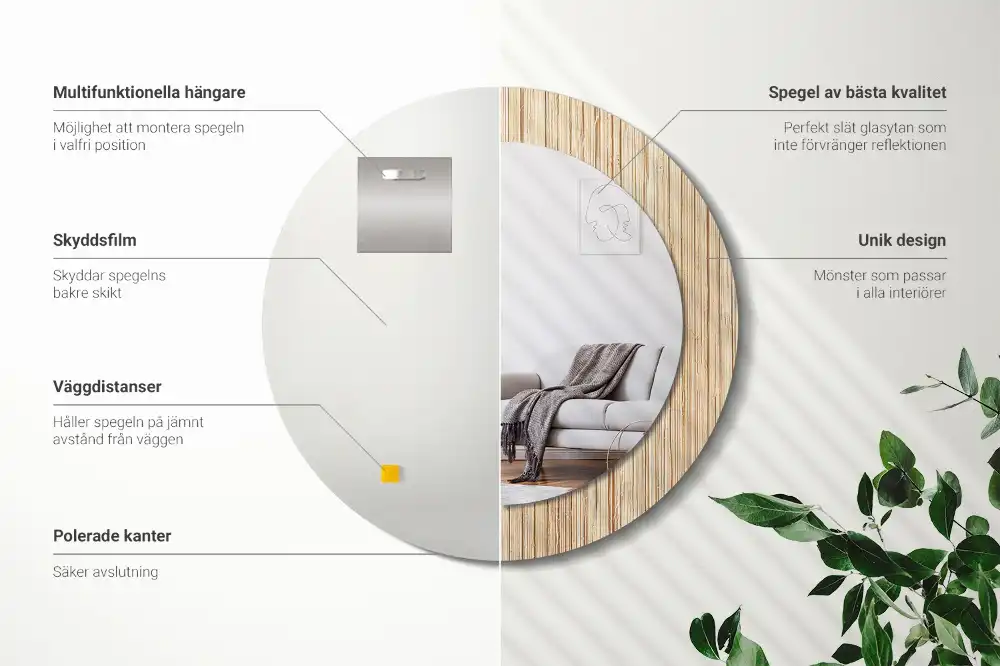 Espejo redondo con decoración paja de bambú