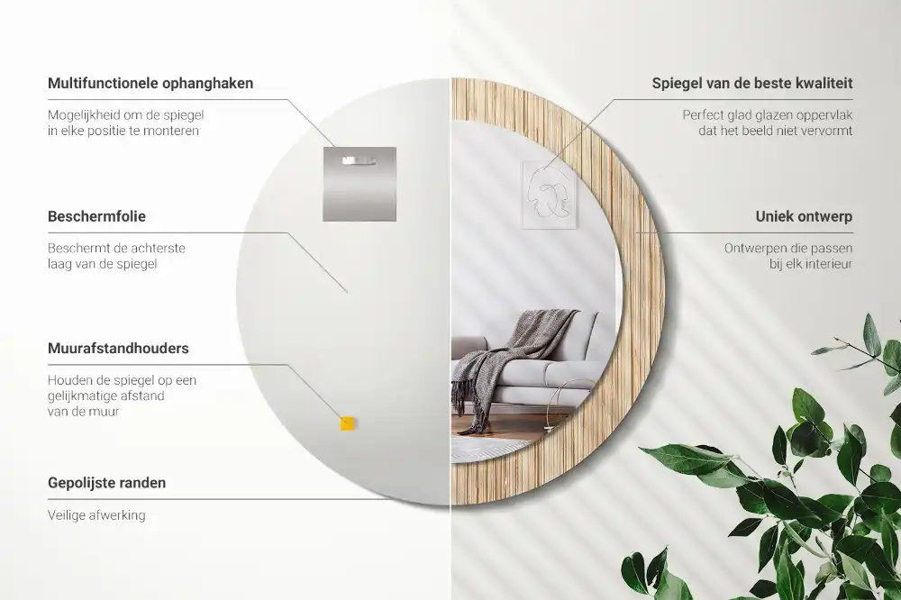 Espejo redondo con decoración paja de bambú