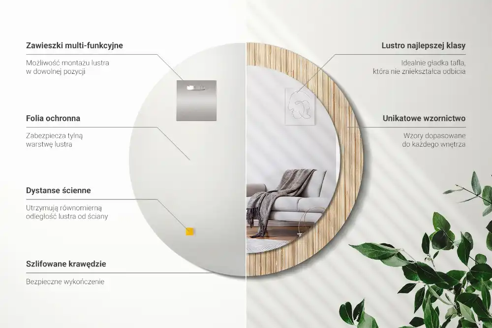 Espejo redondo con decoración paja de bambú