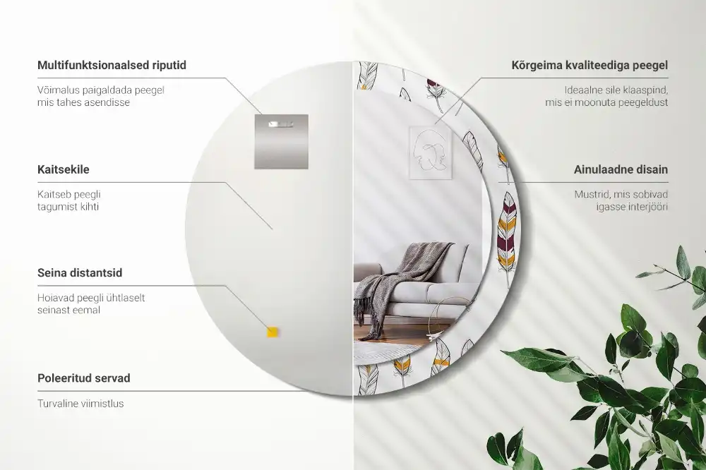 Espejo redondo estampado Plumas