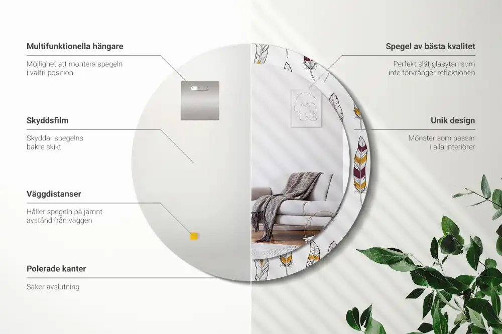 Espejo redondo estampado Plumas