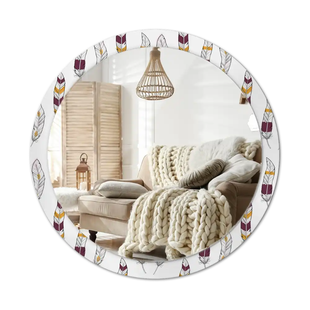 Espejo redondo estampado Plumas