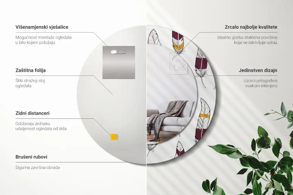 Espejo redondo estampado Plumas