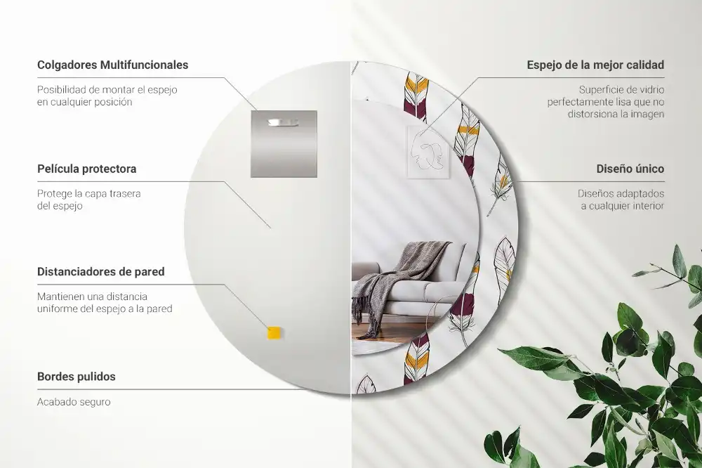 Espejo redondo estampado Plumas