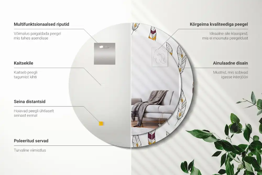 Espejo redondo estampado Plumas