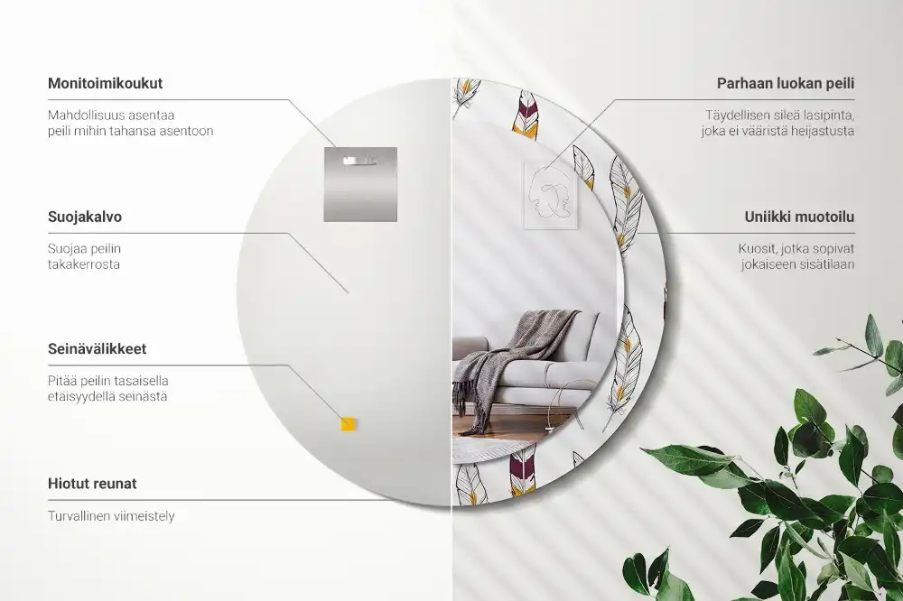 Espejo redondo estampado Plumas