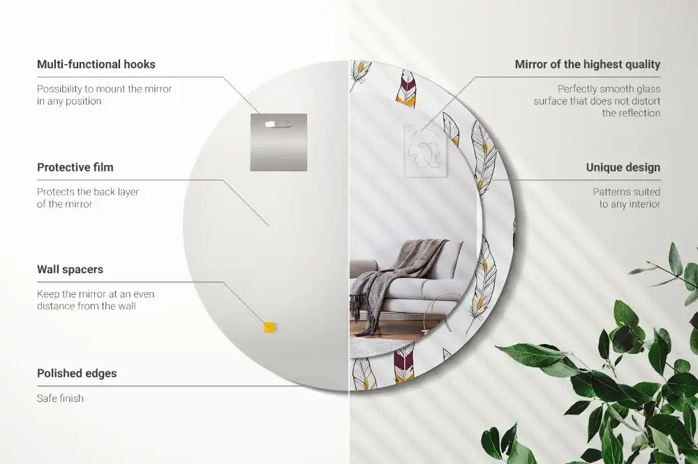 Espejo redondo estampado Plumas