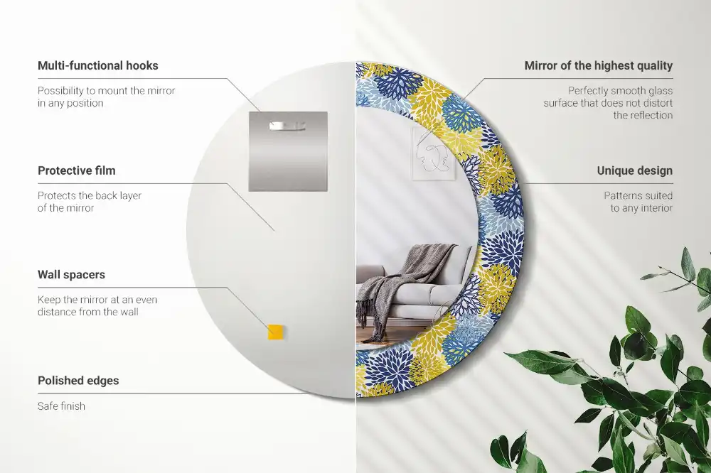 Espejo redondo estampado flores azules