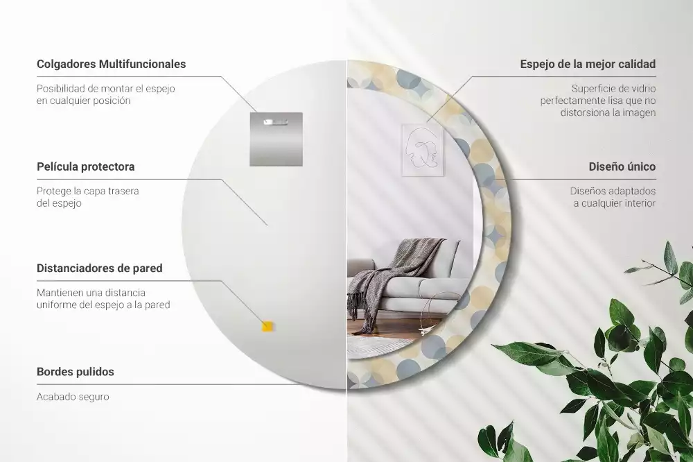 Espejo redondo estampado círculos geométricos