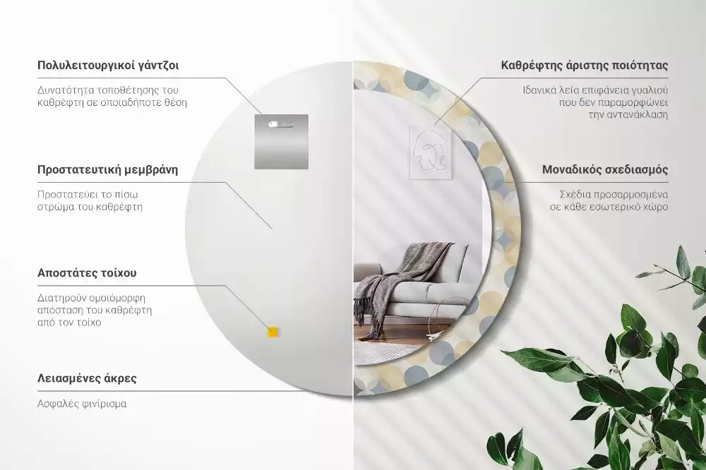 Espejo redondo estampado círculos geométricos