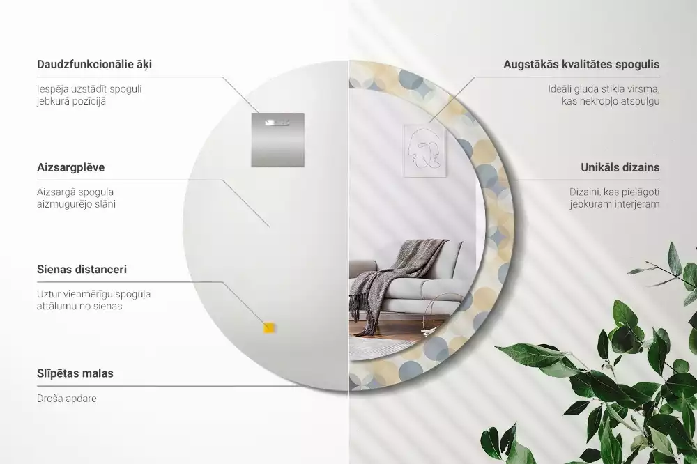 Espejo redondo estampado círculos geométricos