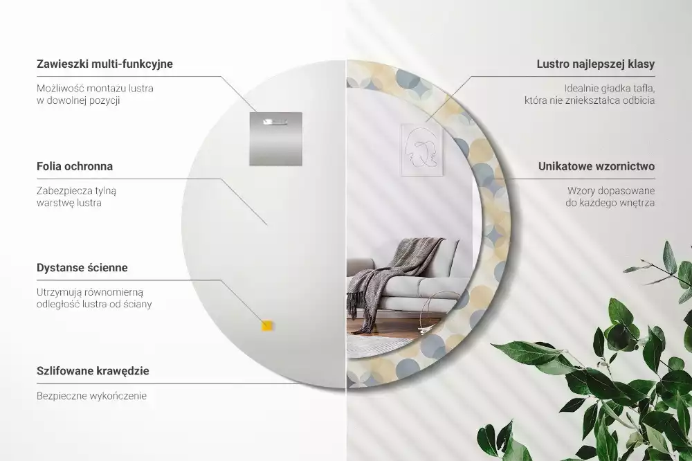 Espejo redondo estampado círculos geométricos