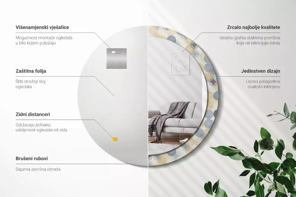 Espejo redondo estampado círculos geométricos