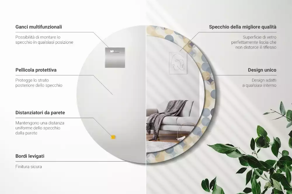 Espejo redondo estampado círculos geométricos