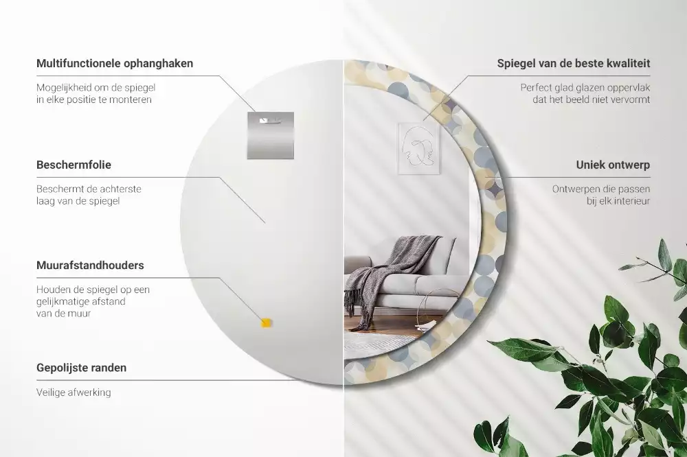 Espejo redondo estampado círculos geométricos