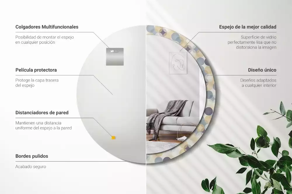 Espejo redondo estampado círculos geométricos