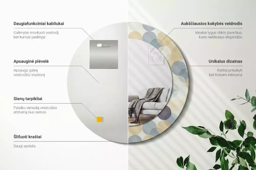 Espejo redondo estampado círculos geométricos