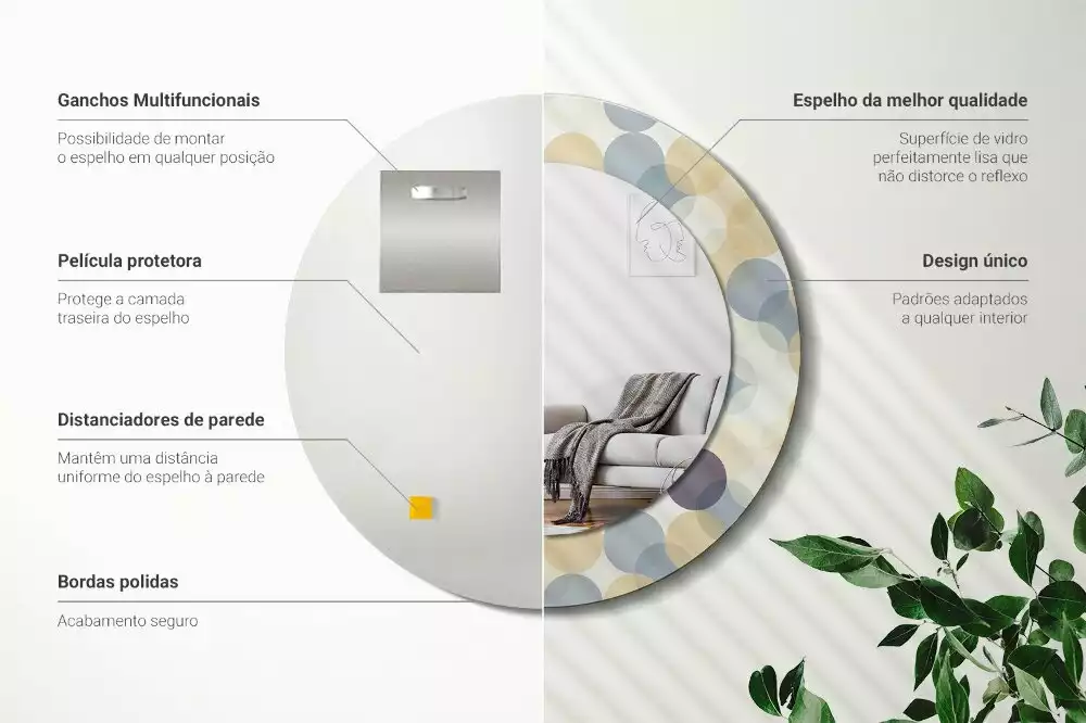 Espejo redondo estampado círculos geométricos