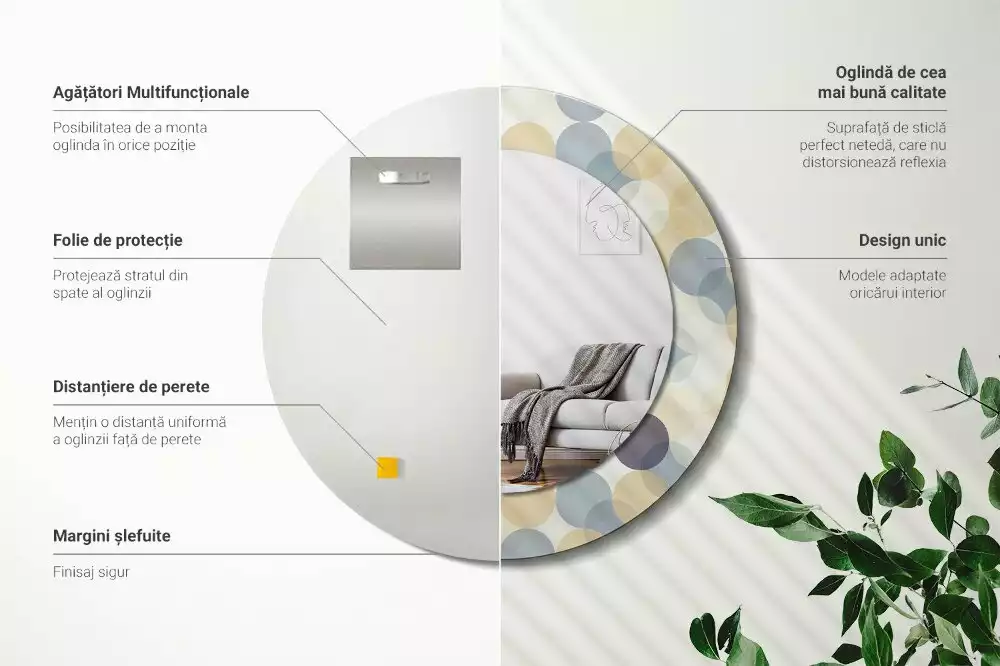 Espejo redondo estampado círculos geométricos