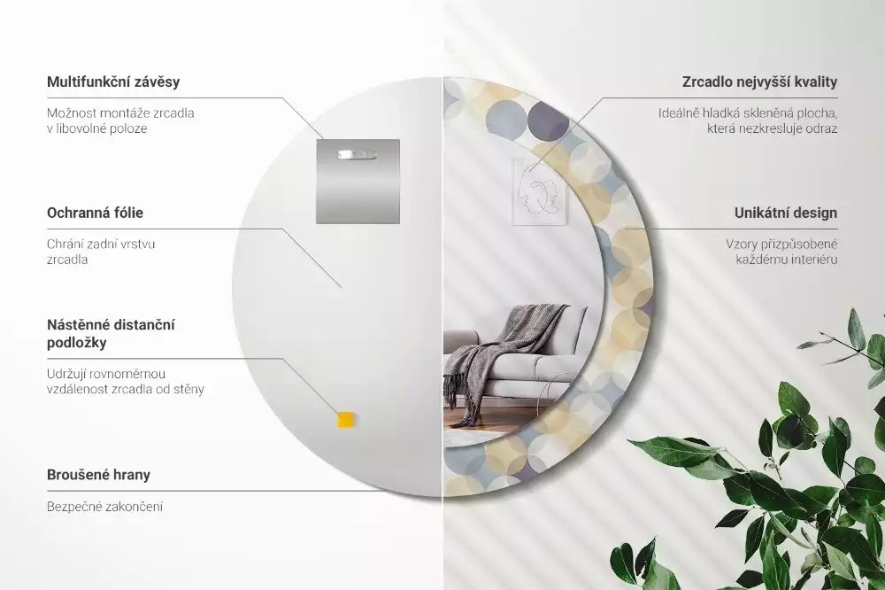 Espejo redondo estampado círculos geométricos