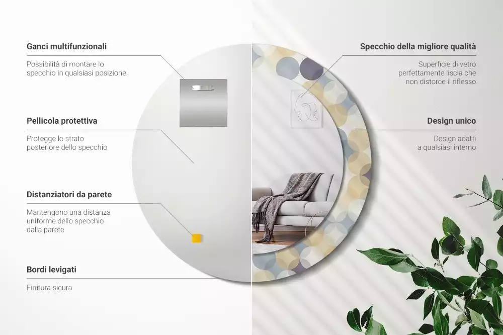 Espejo redondo estampado círculos geométricos