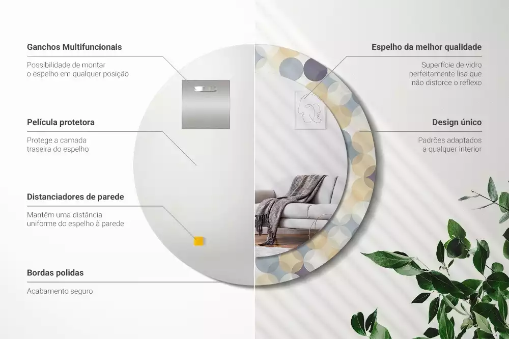 Espejo redondo estampado círculos geométricos